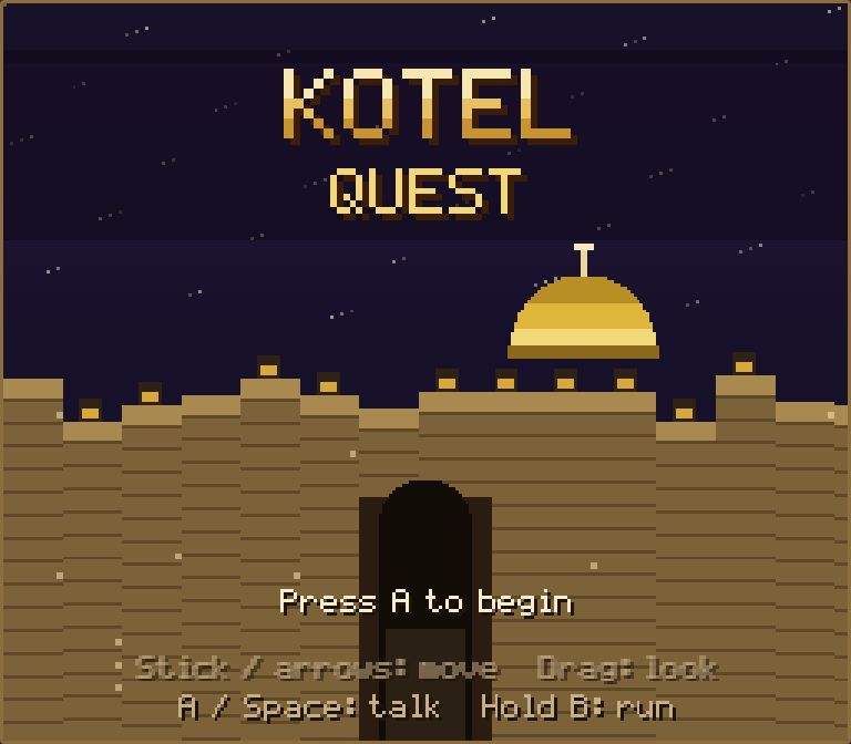 Kotel Quest title screen with an Old City skyline at night