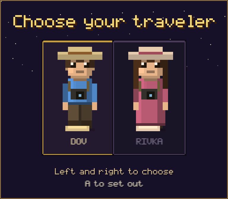 Choose Dov or Rivka on the Kotel Quest traveler-selection screen
